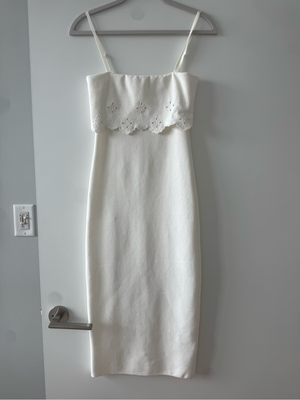 Zara White Eyelet Trim Spaghetti Strap Midi Dress